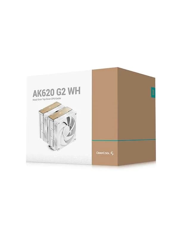 COOLER DeepCool "AK620 G2 WH" skt. Intel si AMD, racire cu aer, vent. 2 x 120mm, 2000 rpm, 6 heatpipes, inaltime 159mm, top cover lemn, alb,"R-AK620G2-WHNNMN-GJD" — miniatură