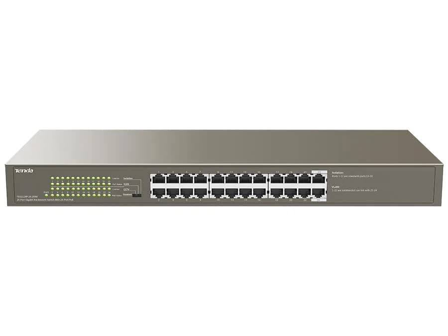 SWITCH TENDA, 24 porturi Gigabit POE max 225W output, metalic "TEG1124P-24-250W"