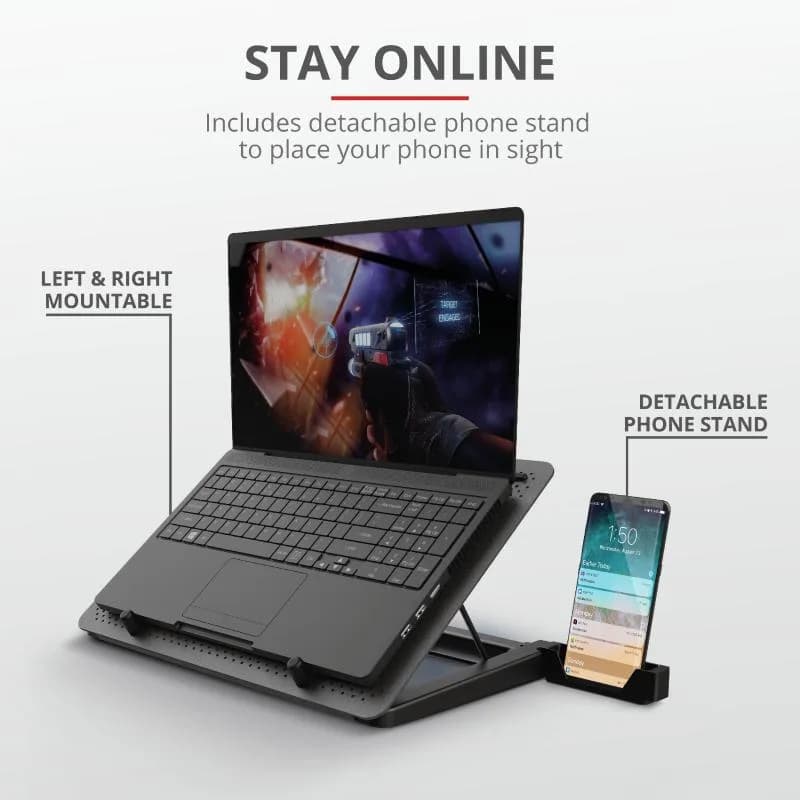 Stand/Cooler notebook Trust GXT 1125 Quno, max 17.3 inch, 5 ventilatoare, suport de telefon detasabil — miniatură