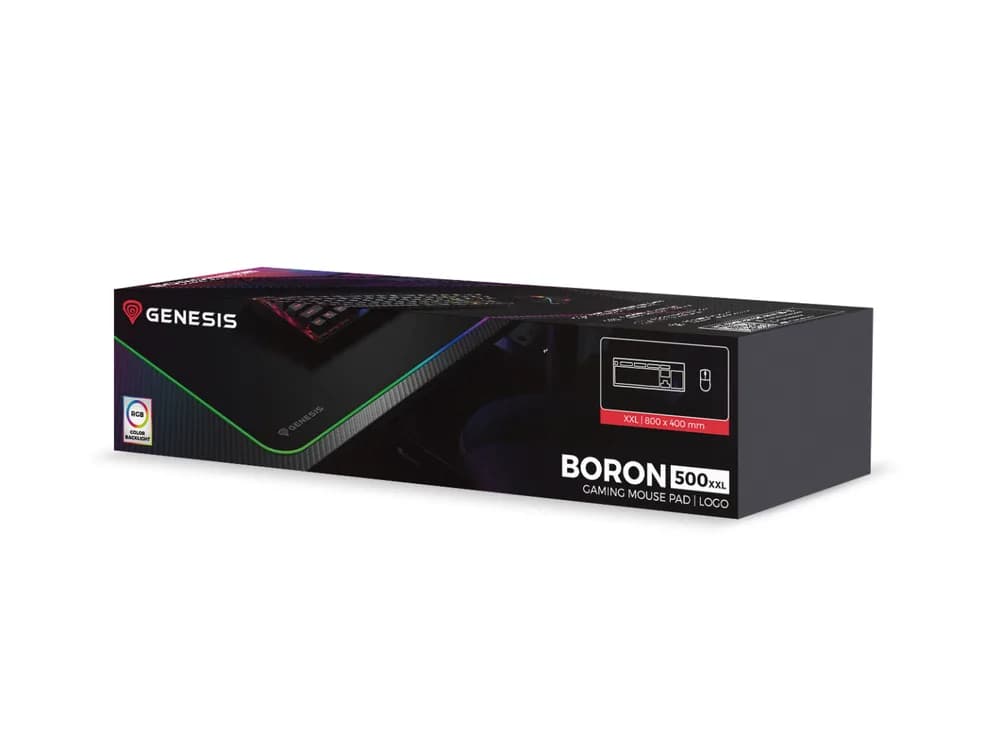 Mousepad Genesis Boron 500 XXL, iluminare RGB, material cauciuc + textil, dimensiuni 800x400x4 mm, negru — miniatură