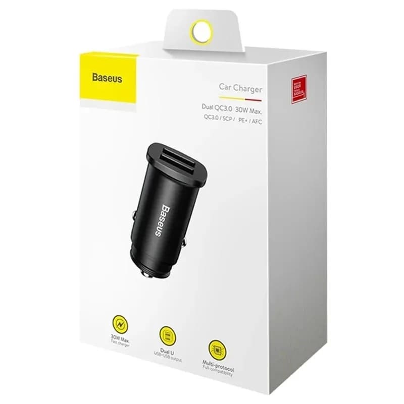 INCARCATOR AUTO Baseus Metal, QC3.0, 2 x USB, total output 30W, pt. bricheta auto, negru "CCALL-DS01" - 6953156284180 — miniatură