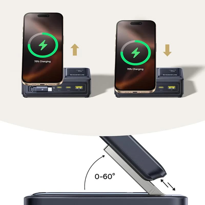 INCARCATOR retea Baseus NOMOS 5-in-1 Desktop Charger, Quick Charge 140W, incarcare wireless 15W max. Qi2, 3 x USB Type-C, 1 x USB, negru "P10170902123-00" - 6932172673406 — miniatură