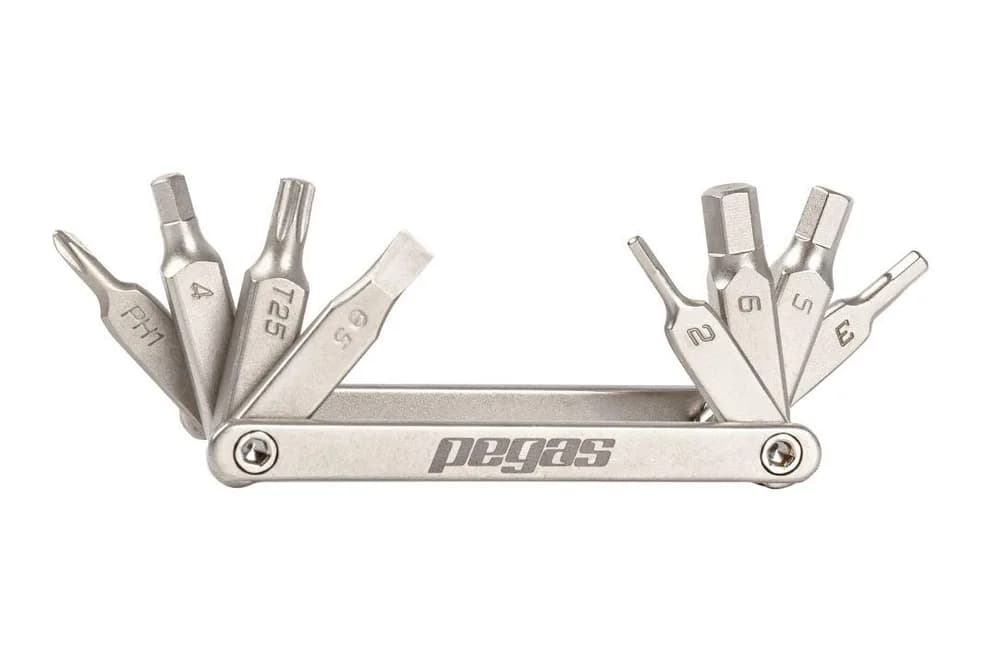 Mini set scule Pegas 8 in 1 otel Cr-V, imbus 2, 3, 4, 5, 6mm, surubelnita dreapta 5mm, surubelnita cruce PH 1, torx T25, culoare argintiu — miniatură