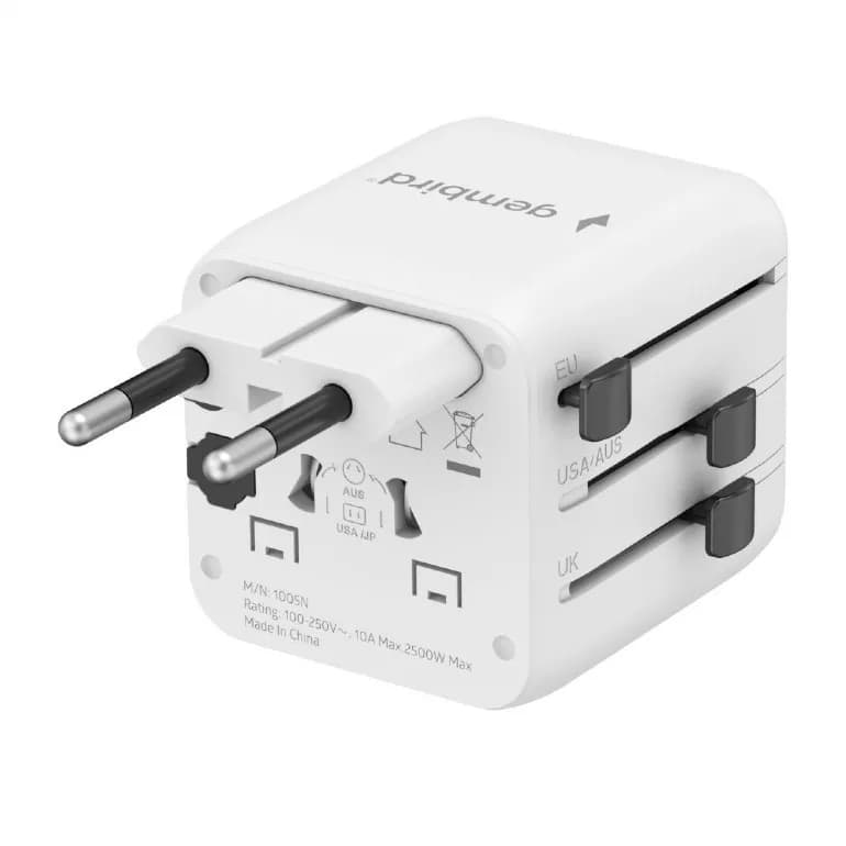 ADAPTOR GEMBIRD, universal, conectori: US/UK/EU/AU, siguranta 10A, max. 2500W, alb, "TPA-INT-01-W" — miniatură