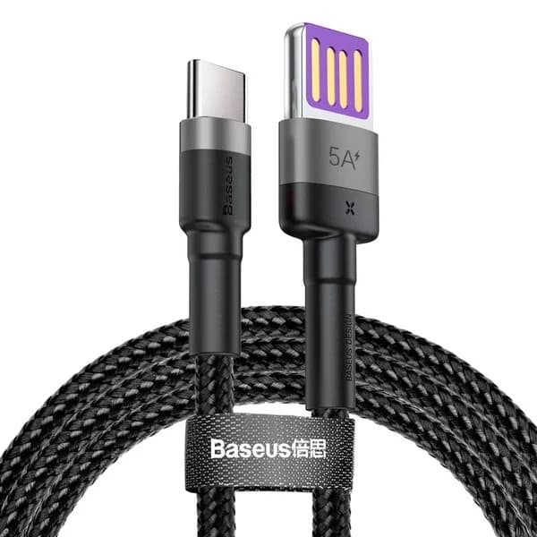 CABLU alimentare si date Baseus Cafule HW, Fast Charging Data Cable pt. smartphone, double side USB la USB Type-C 40W, braided, 1m, gri "CATKLF-PG1" - 6953156293564