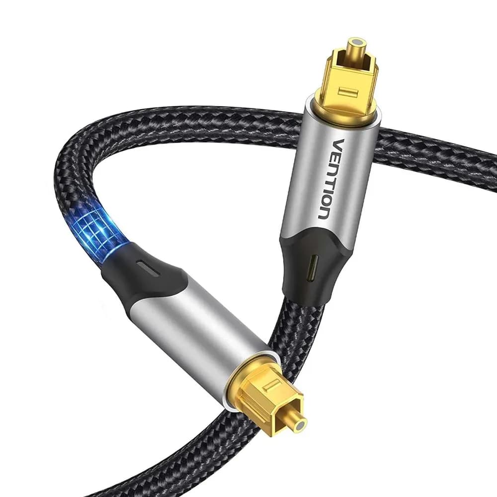 Cablu optic audio Vention, S/PDIF (T) la S/PDIF (T), 5.1 canale, 1.5m, conectori auriti, gri, "BAVHG" — miniatură