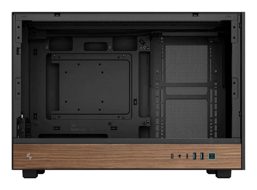 CARCASA DeepCool "CH260 WOOD", mini tower, gaming, fara sursa, suporta 6xfan, PSU shroud, USB Type-C x 1, USB 3.1 gen1 x 2, audio+mic, 4 sloturi expansiune, negru, "R-CH260-BKNWM0-G-1" — miniatură