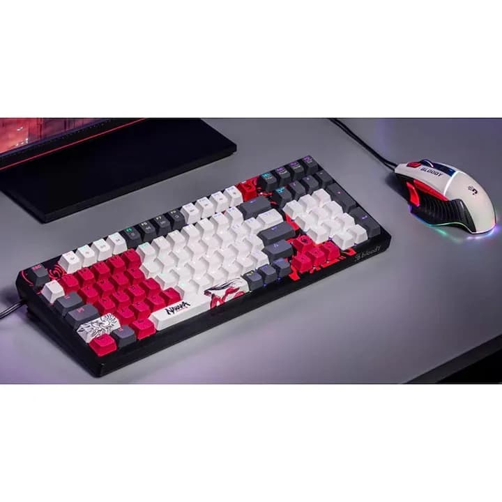 TASTATURA A4TECH - gaming, "Bloody co-branded Naraka", cu fir 1.8m, 106 taste, multimedia, iluminare, USB, negru, "S98" — miniatură