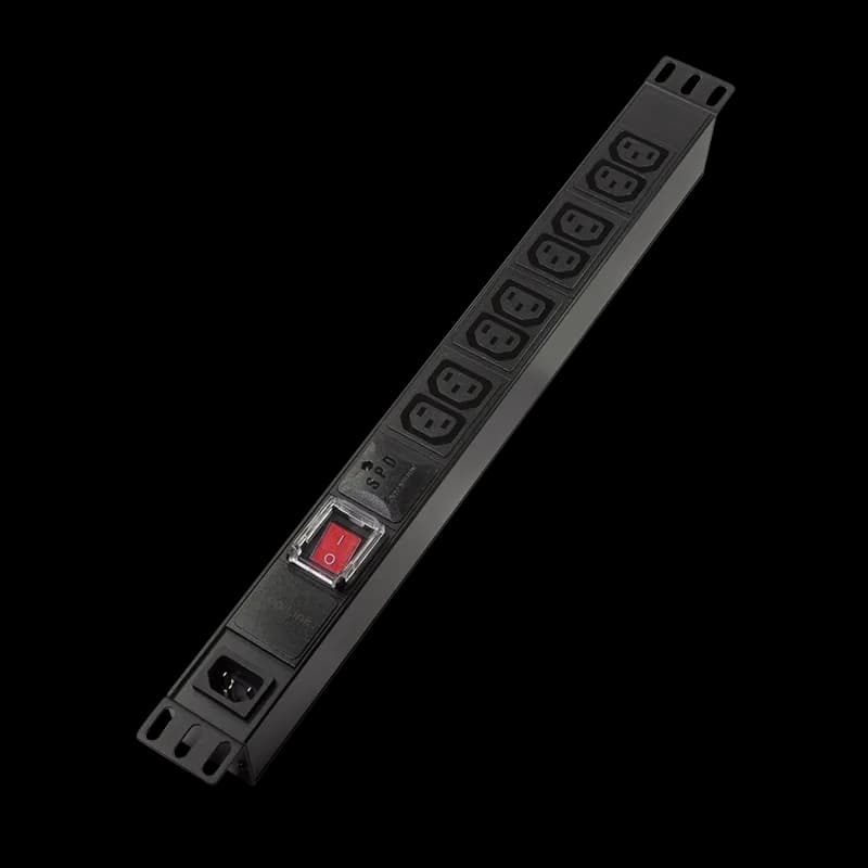 PDU LOGILINK 1U pt. rack 19 inch, 8 prize IEC, intrare IEC, max 10 A, protectie supratensiune, ON/OFF, IP20, negru, "PDU8A02" — miniatură