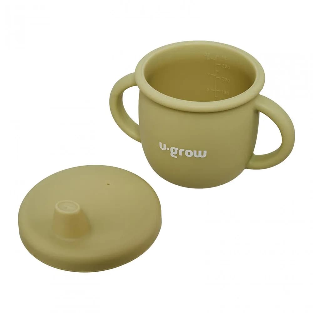 Set diversificare 3 piese silicon : bol, farfurie si cana cu cioc, olive, U-Grow — miniatură