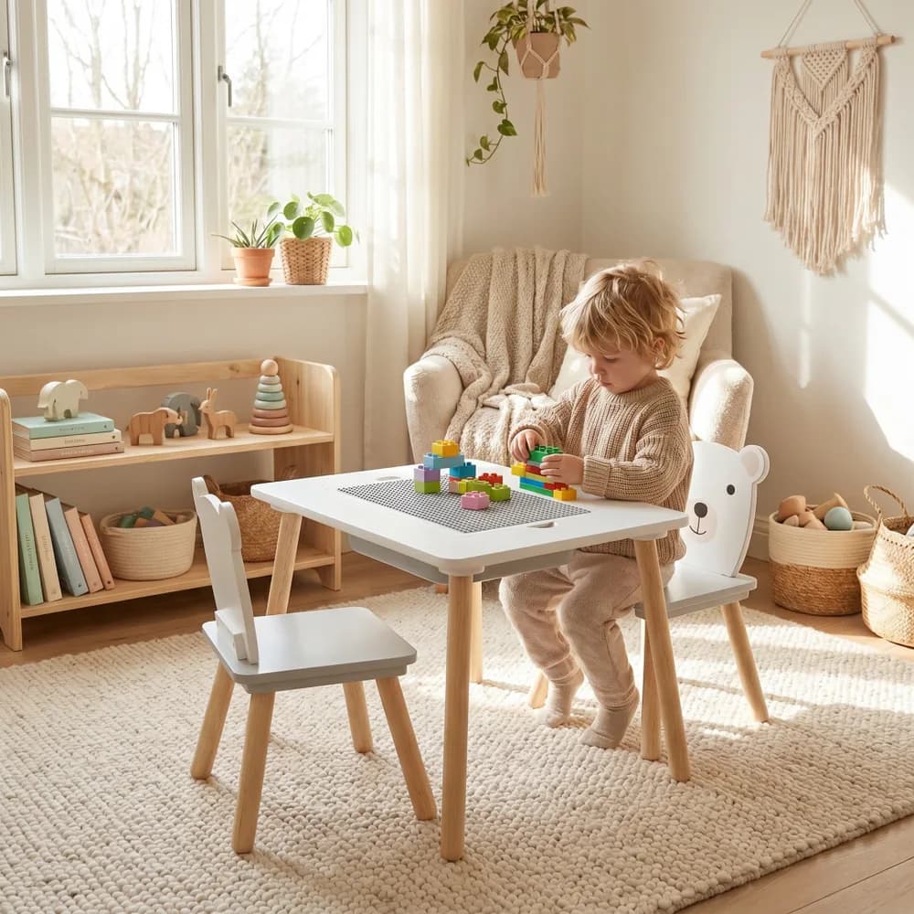 Set masuta si 2 scaune, cu spatiu de activitati, Bear, U-Grow — miniatură