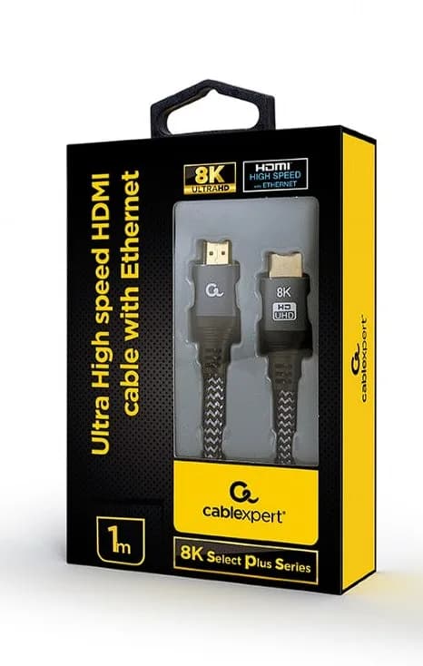 CABLU video GEMBIRD, HDMI (T) la HDMI (T), 2m, HDMI 2.1, premium, conectori auriti, rez maxi 8K (7680 x 4320) la 60 Hz, 6mm diam, cupru, braided bumbac, negru, "CCB-HDMI8K-2M" — miniatură