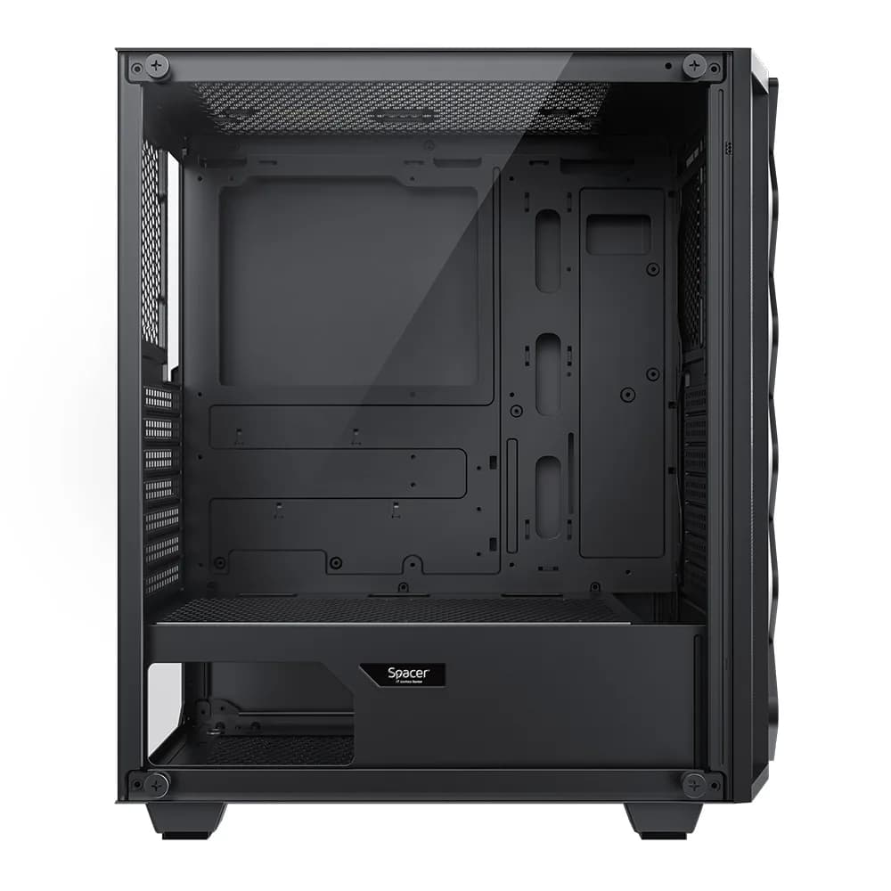 CARCASA SPACER - gaming, Middle Tower, ATX, "QUARTZ", fara sursa, sticla securizata, USB 2.0 x 1, USB 3.0 x 1, HD audio, PSU shroud, banda ARGB, mesh x 2, black "SPCS-GC-QUARTZ" — miniatură