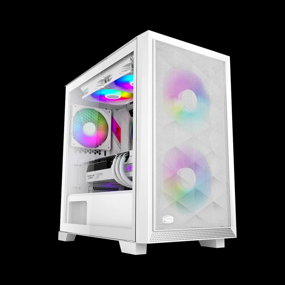 CARCASA PCCOOLER, Mini Tower, mATX, fara sursa, sticla securizata, 2 ventilatoare incluse, iluminare ARGB, alb, USB 3.2 gen 2 x 2, mic, audio, "C3D310 ARGB WH" — miniatură