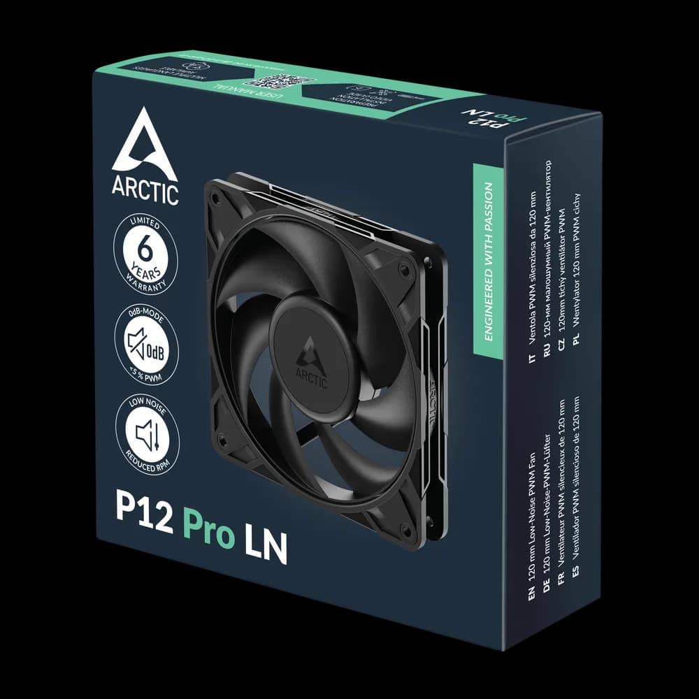 Ventilator Arctic "P12 Pro LN", 120mm, 450 - 2000 RPM, FDB, 49 cfm, 4-Pin Fan Plug, negru, "ACFAN00348A" — miniatură