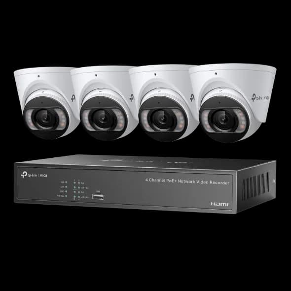 KIT NVR + HDD 2TB POE TP-Link VIGI 4 canale + 4 camere 4MP, Lentila 2.8, IR+WL 30ML Turret, NVR TP-Link VIGI 4 canale, 53W 1004H; 8MP, 1SATA Interface, max 10TB, H.265+; ONVIF,