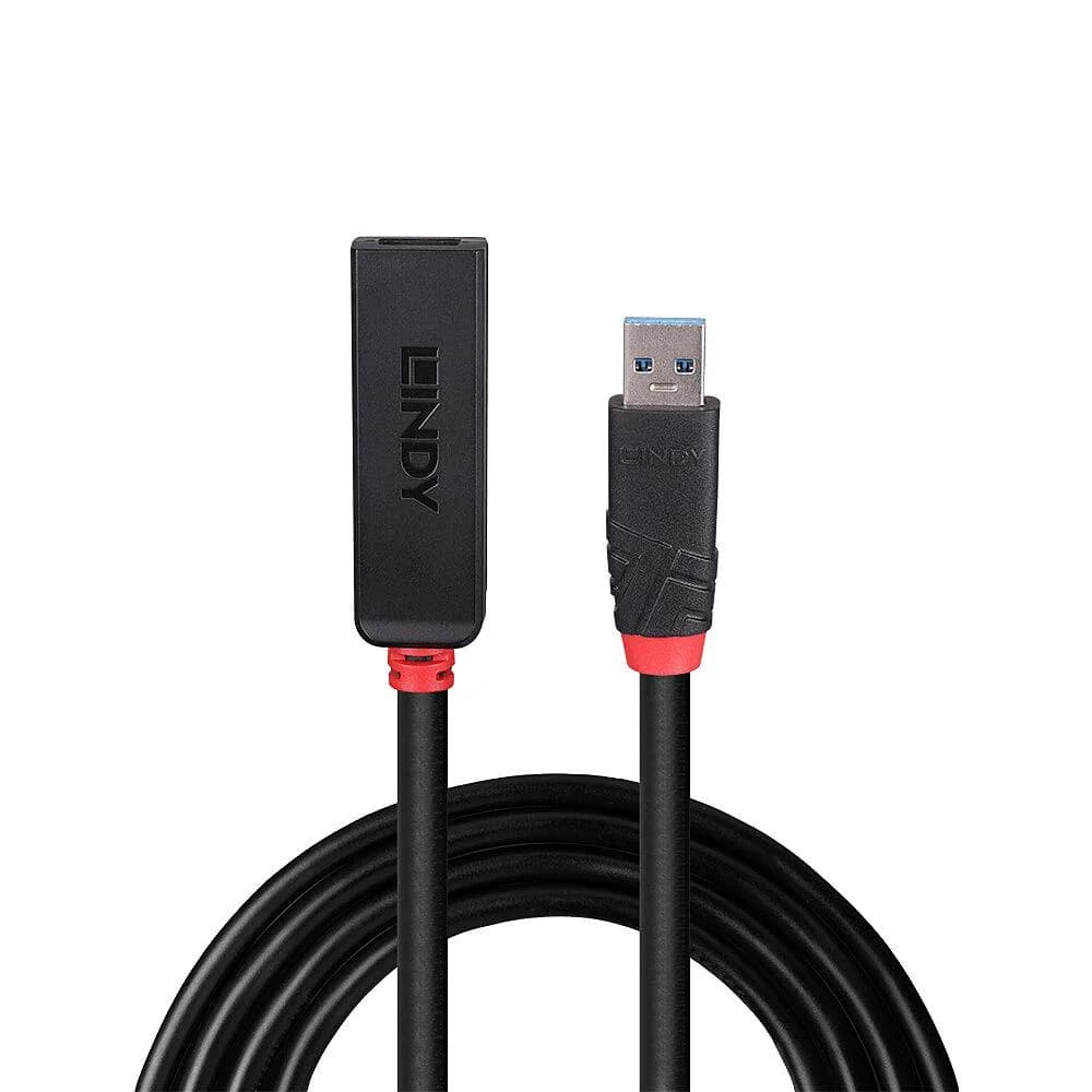 Adaptor Lindy USB 3.0 Active Extension Slim, material PVC, lungime cablu 5m, latime de banda suportata 5 Gbps, putere 2.5/0.7mm DC Connector — miniatură