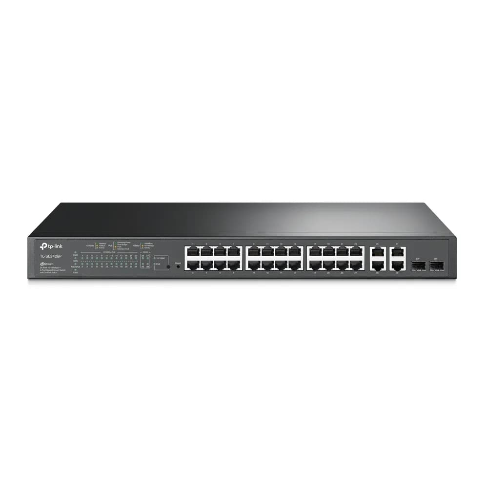 SWITCH SMART TP-Link 24 PORTURI POE+ 10/100M + 4 PORTURI 10/100/1000M, 2 sloturi Gigabit SFP, TP-LINK "TL-SL2428P"