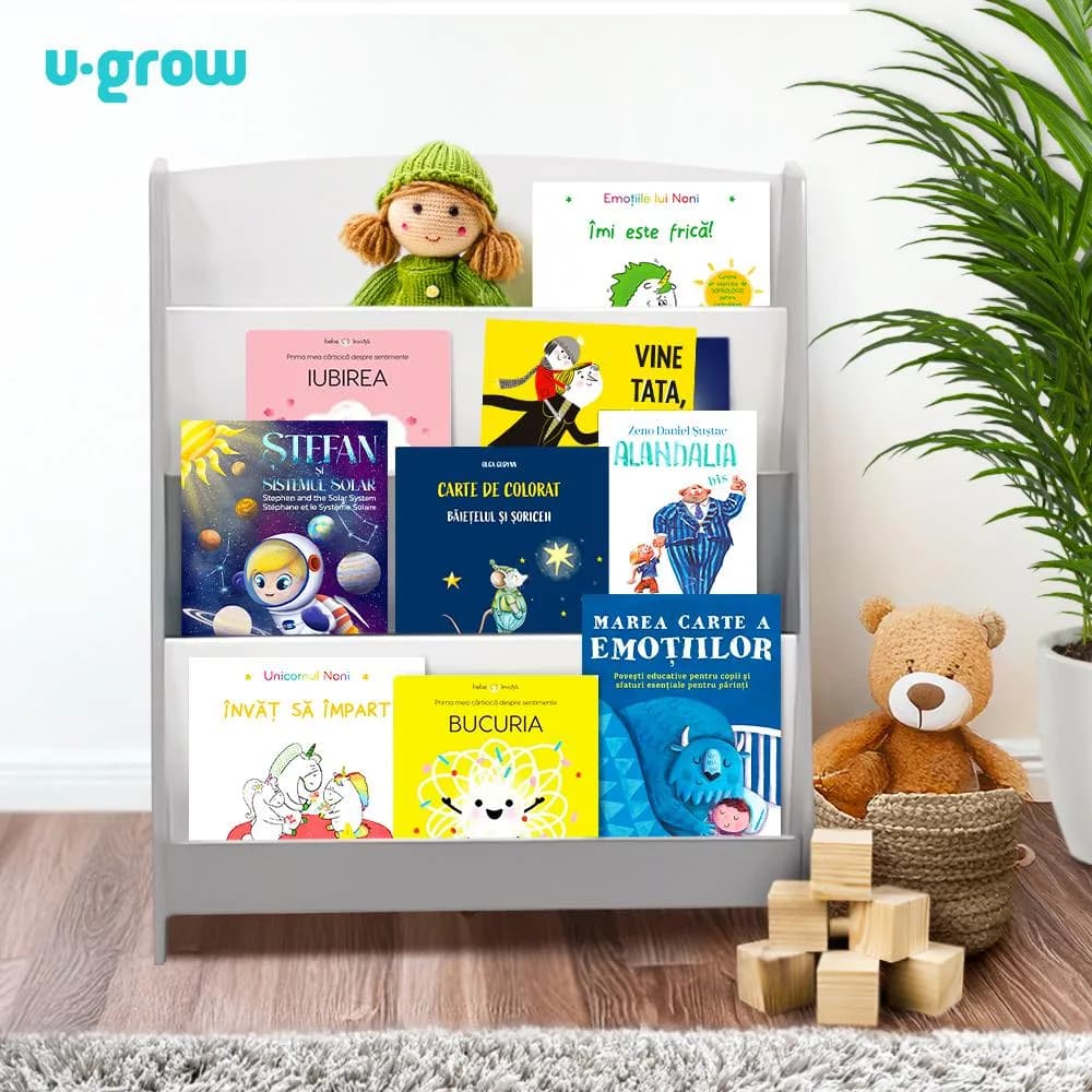 Raft depozitare carti, gri, MDF, U-Grow — miniatură