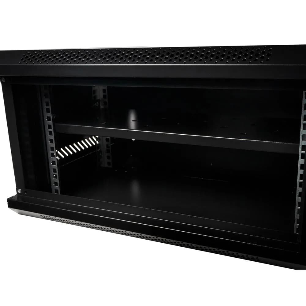 CABINET 19″ SPACER 6U 500x400mm, fixare pe perete, Flatpack (dezasamblat), Black, usa sticla cu blocare, panouri detasabile, otel 1mm, sarcina maxima 25Kg — miniatură