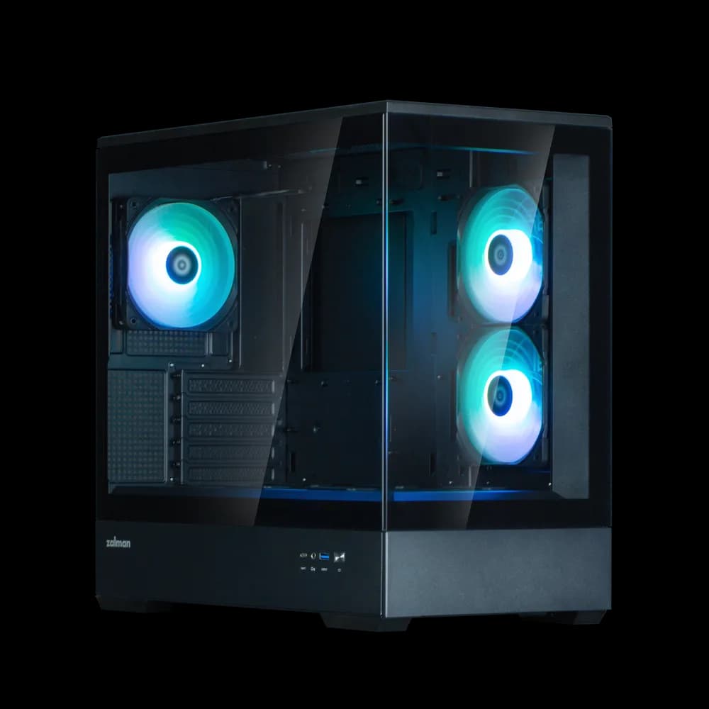 CARCASA Zalman "P30 v2", mini tower, gaming, fara sursa, suporta 9xfan, 3xfan inclus, PSU shroud, USB Type-C x 1, USB 3.1 gen1 x 1, audio+mic, 5 sloturi expansiune, negru, "P30 Black V2" — miniatură