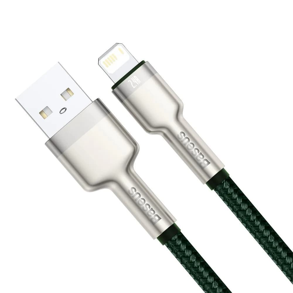CABLU alimentare si date Baseus Cafule Metal, Fast Charging Data Cable pt. smartphone, USB la Lightning Iphone 2.4A, braided, 1m, verde "CALJK-A06" - 6953156202276 — miniatură