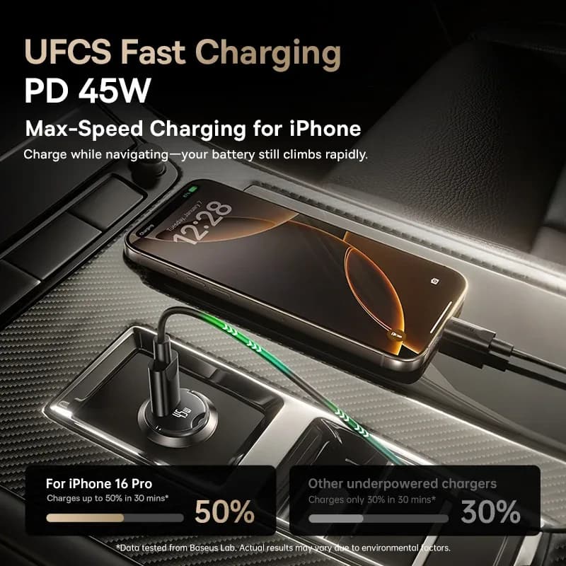 INCARCATOR auto Baseus PrimeTrip VP2, Quick Charge 45W, 1 x USB Type-C, pt. bricheta auto, include cablu USB Type-C la USB Type-C 1m, negru "C0206800" - 6932172696511 — miniatură