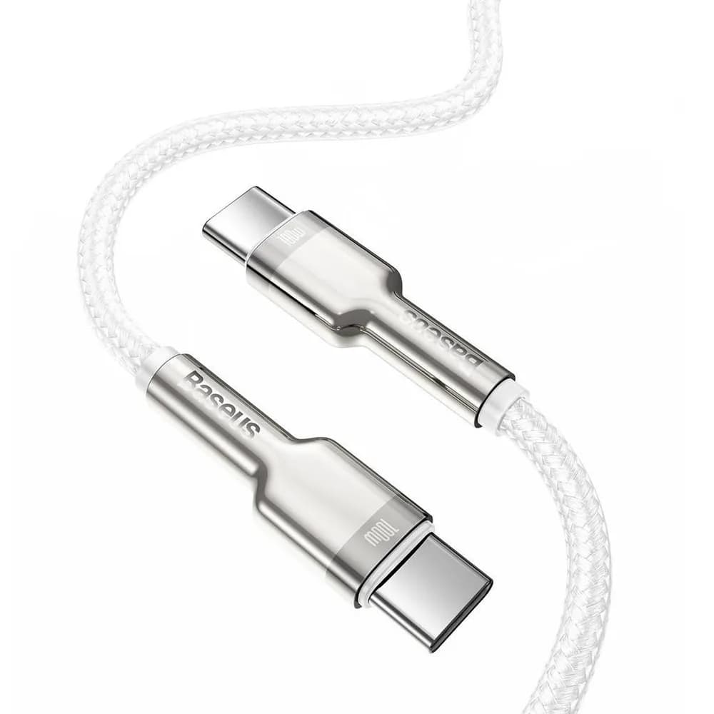 CABLU alimentare si date Baseus Cafule Metal, Fast Charging Data Cable pt. smartphone, USB Type-C la USB Type-C 100W, braided, 2m, alb "CATJK-D02" - 6953156202375 — miniatură