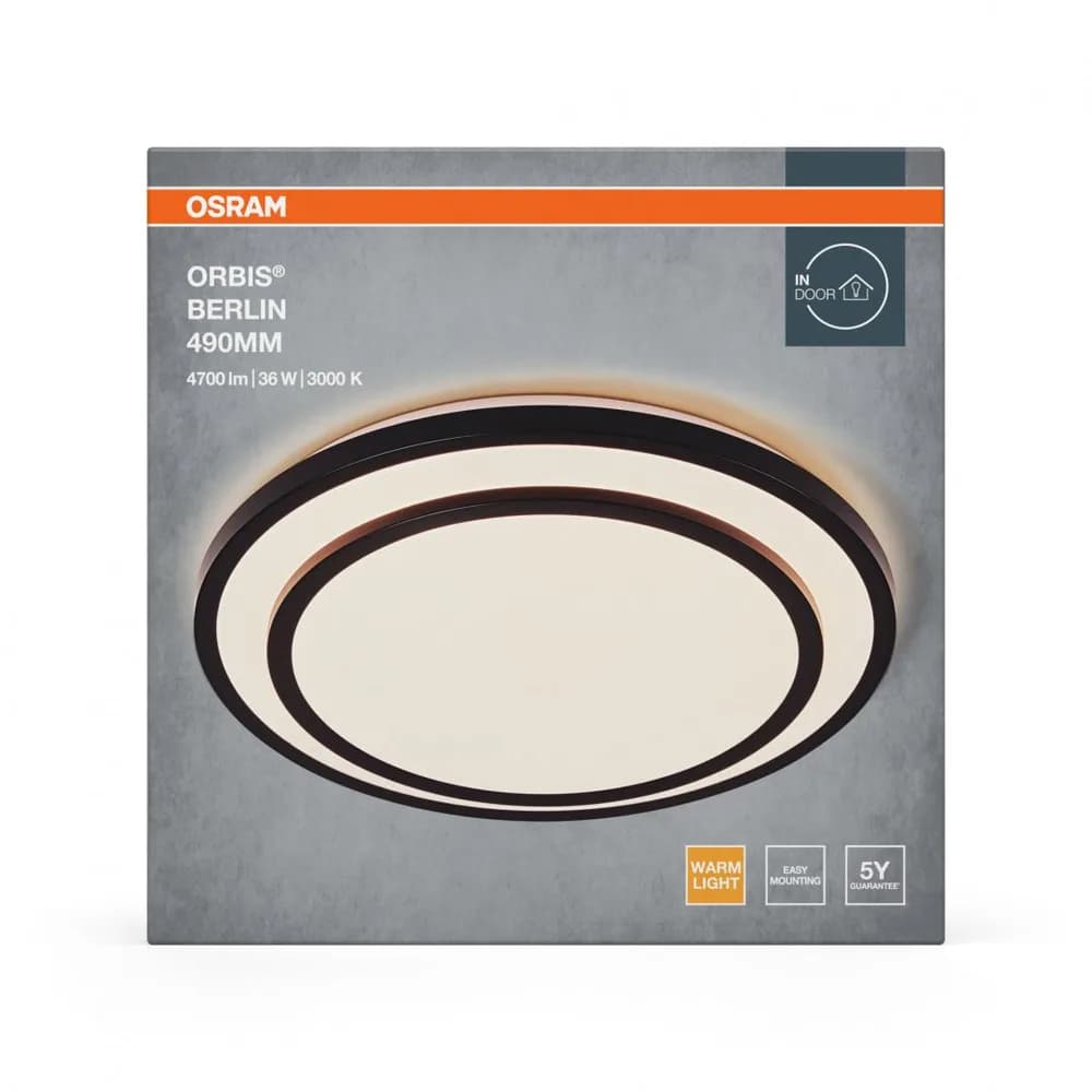 Plafoniera LED OSRAM Orbis Berlin 490, 36W, 4700 lm,lumina calda(3000K), IP20, Ø49cm, metal/plastic, Negru