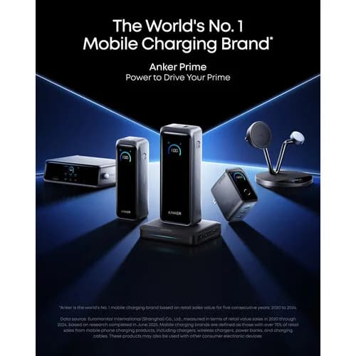 POWER BANK Anker "Prime" 26.250 mAh, 300W PowerIQ 4.0, 2 x USB-C, 1 x USB-A, afisaj LED, conectare Bluetooth, control prin app, 600, gri, "A110AH11" - 194644239299 — miniatură