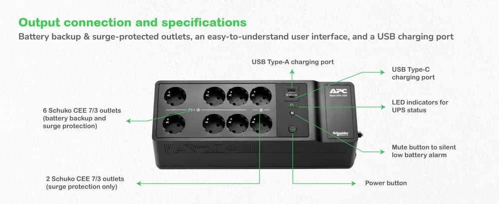 APC Back-UPS 1050VA 8 schuko outlets&nbsp; "BE1050G2-GR" — miniatură