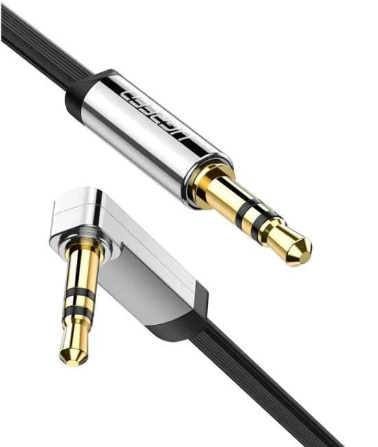 CABLU audio Ugreen, "AV119" stereo (3.5 mm jack T/T), conectori auriti, design slim, unghi 90 grade la un capat, 2m, negru "10599" - 6957303815999