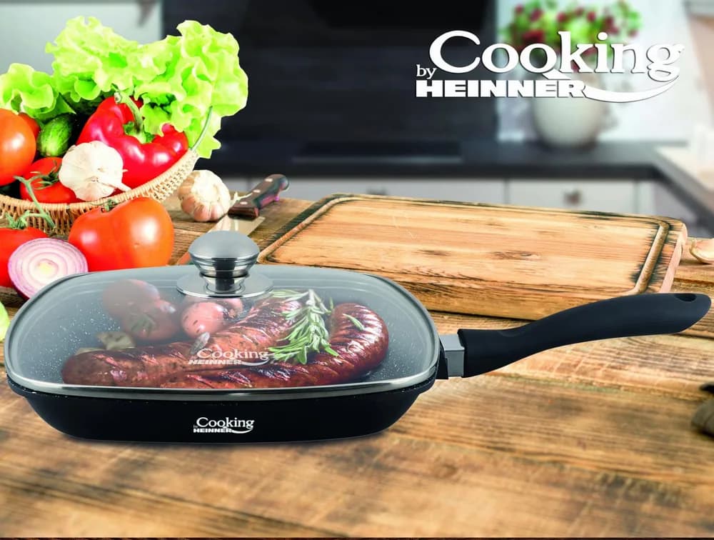 TIGAIE GRILL ALUMINIU + CAPAC 28 x 4.5 CM, DARK LINE, COOKING BY HEINNER — miniatură