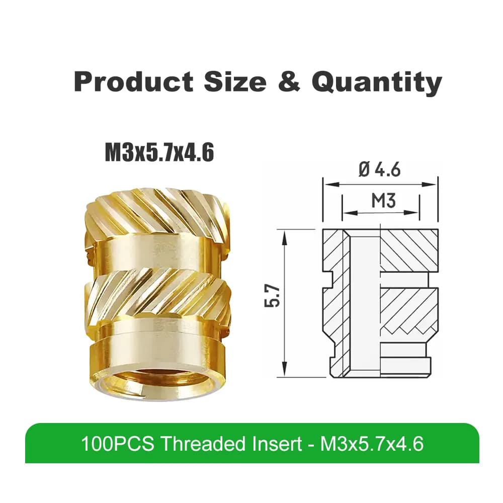 Inserturi filetate Mintion M3 x 5,7 mm x 4,6 mm Threaded Insert Set – 100 buc — miniatură