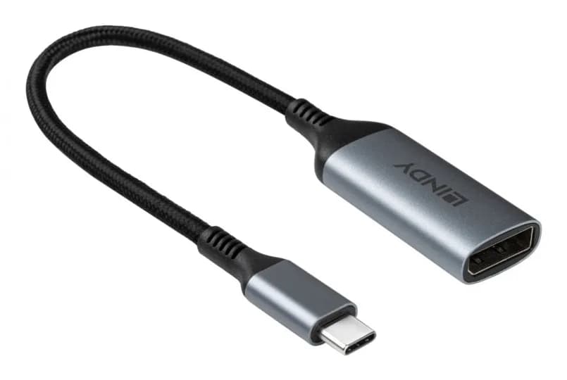 Converter Lindy Type C to DisplayPort 8K60, latime de banda suportata 32.4Gbps, Maximum Input Resolution: 7680x4320@60Hz and 3840x2160@120Hz Maximum Output Resolution: 7680x4320@60Hz and 3840x2160@120Hz — miniatură