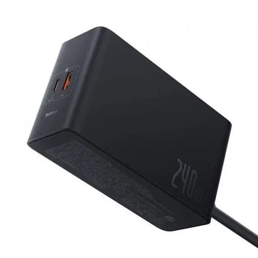 INCARCATOR RETEA Baseus Digital GaN Intelligent, Quick Charge 240W, 1 x AC, 3 x USB Type-C Output 5V/3A, 1 x USB, lungime cablu 1m, negru "P10163901113-00" - 6932172646110 — miniatură
