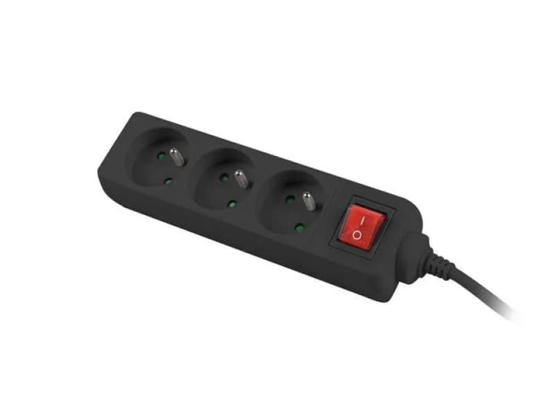 Prelungitor 1.5m, 3 prize , cu intrerupator, cablu din cupru de calitate superioara, negru