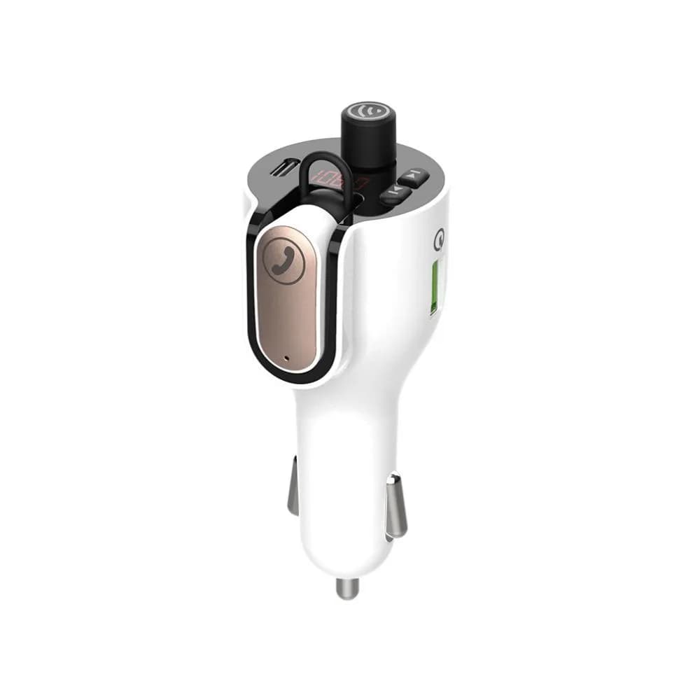 Modulator auto FM Spacer cu casca Bluetooth 5.0, earphone 30mAh, 12V-24V,alb