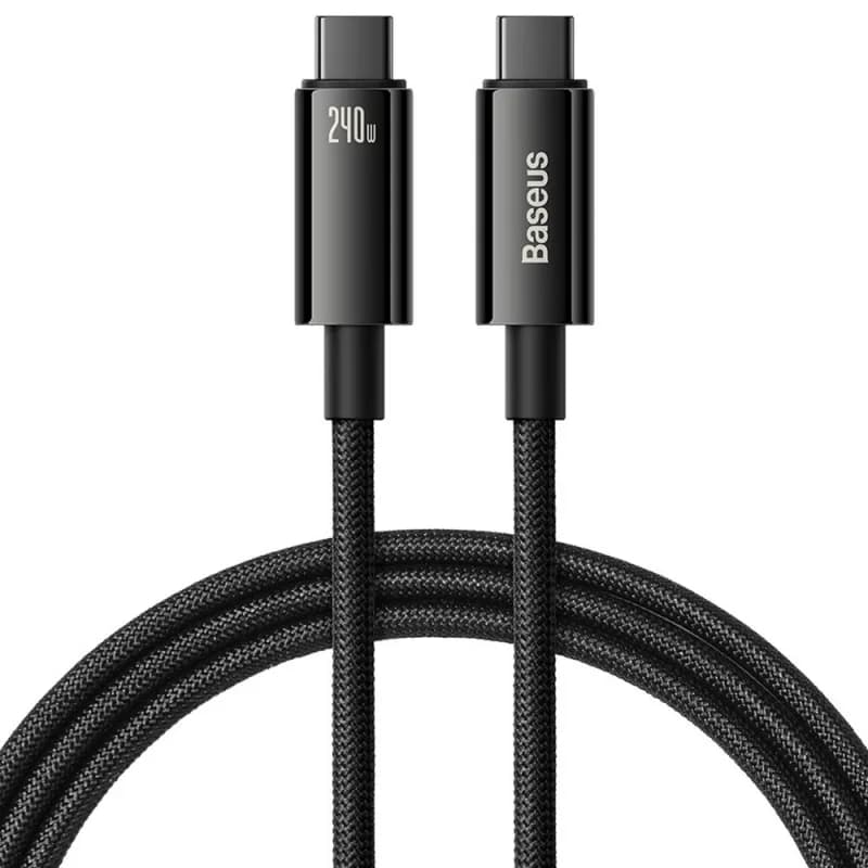 CABLU alimentare si date Baseus Tungsten Gold, Fast Charging Data Cable pt. smartphone, USB Type-C la USB Type-C 240W, braided, 2m, negru "CAWJ040101" - 6932172628833