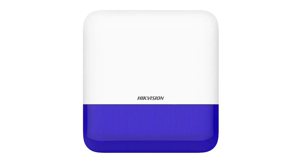 Sirene de exterior wireless AXPRO Hikvision DS-PS1-E-WE(Blue Indicator), frecventa de operare: 868 MHz, comunicare bidirectionala Tri-X wireless protocol, distanta de comunica RF: 1600metri, criptare: AES-128, 2 x tamper, Strobe light BLUE, nivel sonor: 110 dB, 3 tipuri de sonerii de alarma: alarma