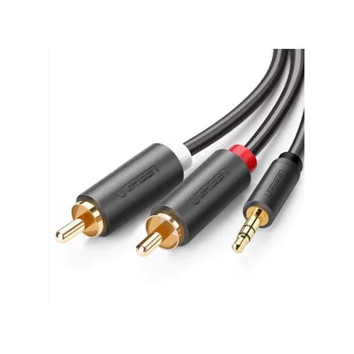 CABLU audio Ugreen, "AV102" stereo 3.5 mm jack (T) la 2 x RCA (T), 2m, conectori auriti, gri "10510" - 6957303815104