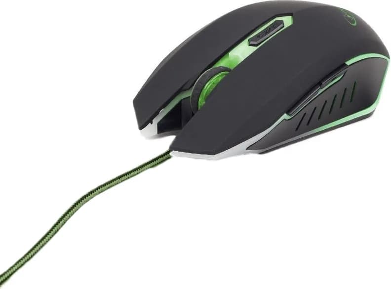 MOUSE GEMBIRD, gaming, cu fir, USB, optic, 2400 dpi, butoane/scroll 6/1, iluminare, negru / verde, "MUSG-001-G" — miniatură