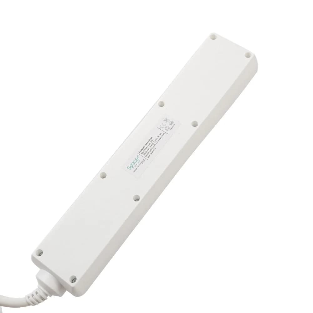 PRELUNGITOR SPACER, Schuko x 5, conectare prin Schuko (T), cablu 3 m, 16 A, max. 3500W, protectie supratensiune, protectie copii, alb — miniatură