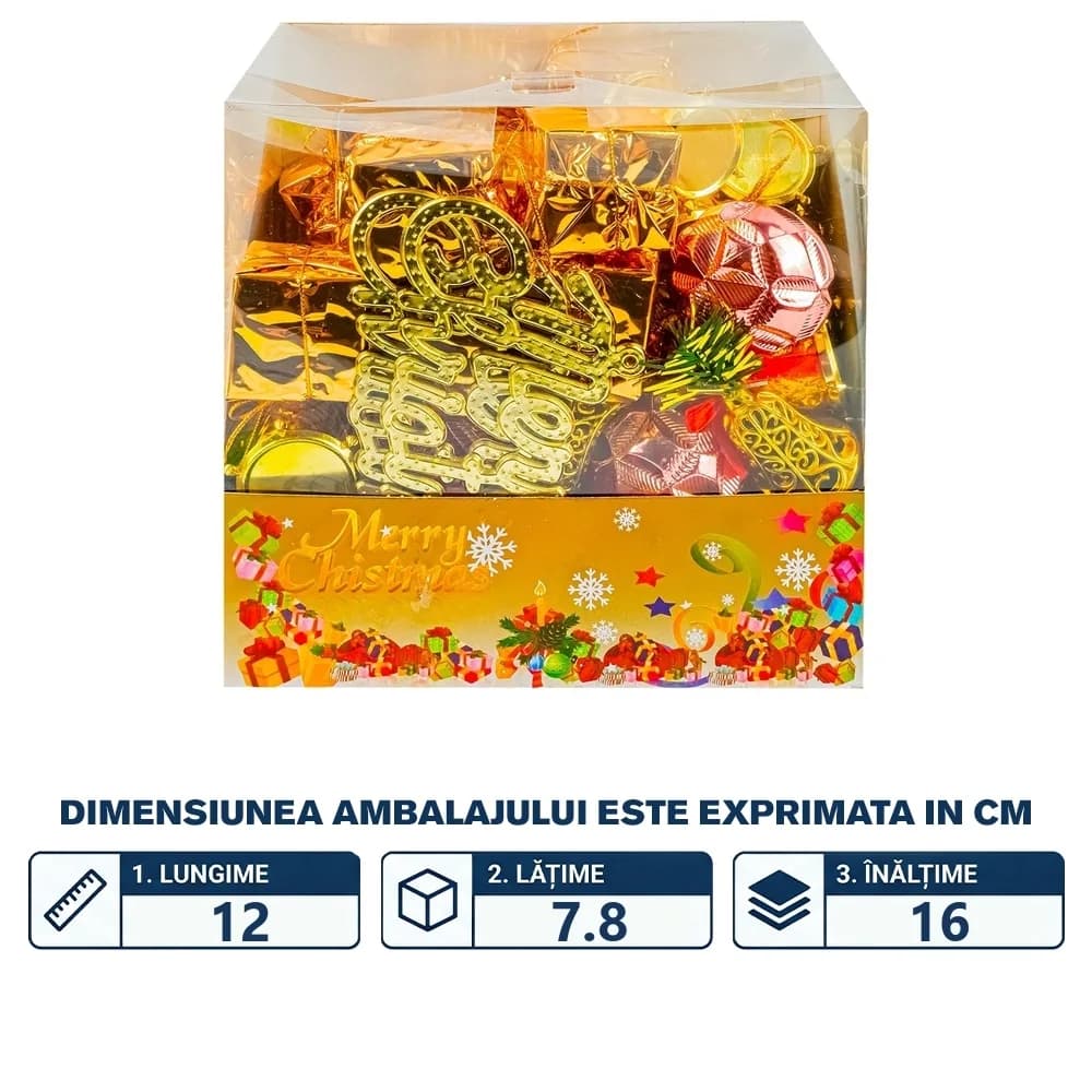 Globuri pom Craciun, Aurii + roz, 48 buc/set — miniatură
