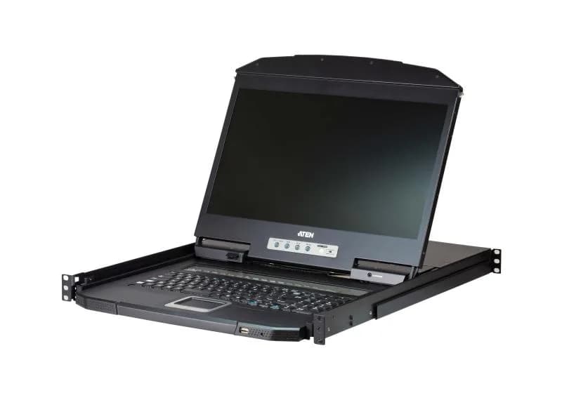 KVM ATEN CL3108NX-ATA-AG; numar porturi:16 Diagonala afișajului: 47 cm (18.5"), Ecran: LCD. Tastatură de tip port: USB, Mouse tip de port: USB, Video Type portul: VGA. Limbă tastatură: Engleză SUA, Schemei de tastatură: QWERTY. Tipul sursei de energie: AC, Curent de intrare: 1 A. Lățime: 480,6 mm