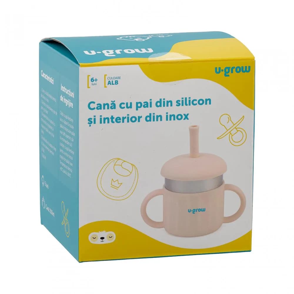 Cana din silicon cu pai si interior din inox,220 ml, U-Grow — miniatură