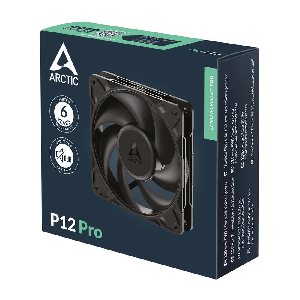 Ventilator Arctic "P12 Pro", 120mm, 600 - 3000 RPM, FDB, 77 cfm, 4pin PWM, negru, "ACFAN00305A" - 4895265000072 — miniatură