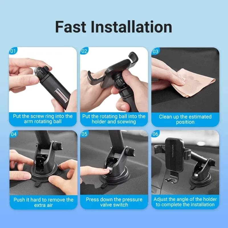 Suport AUTO Vention pt SmartPhone, fixare parbriz sau bord prin ventuza, unghi reglabil, device compatibil 4.7-7.2inch, negru, "KCOB0" - 6922794764866 — miniatură