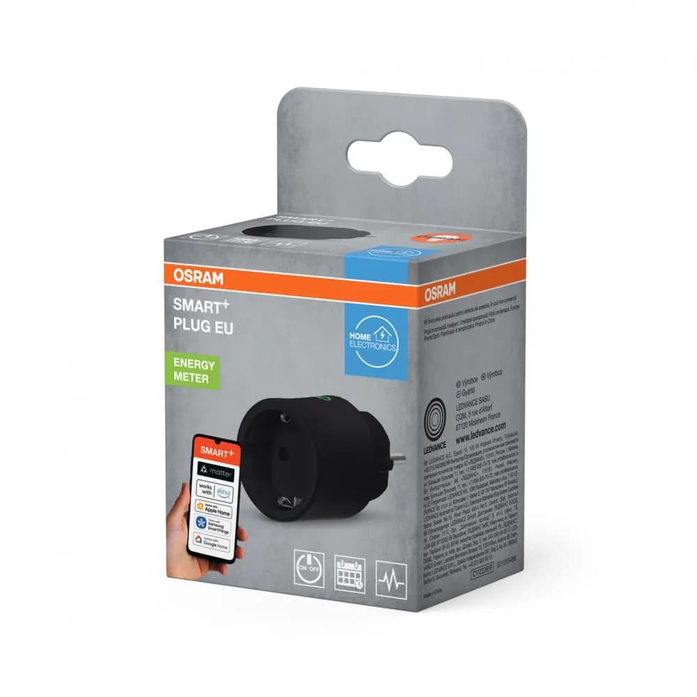 Priza inteligenta Osram SMART+ Matter over WiFi (2.4 GHz), 10A, 2300W, IP20,compatibila Amazon Alexa, Google Home, Apple Home, Samsung SmartThings si alte platforme compatibile Matter