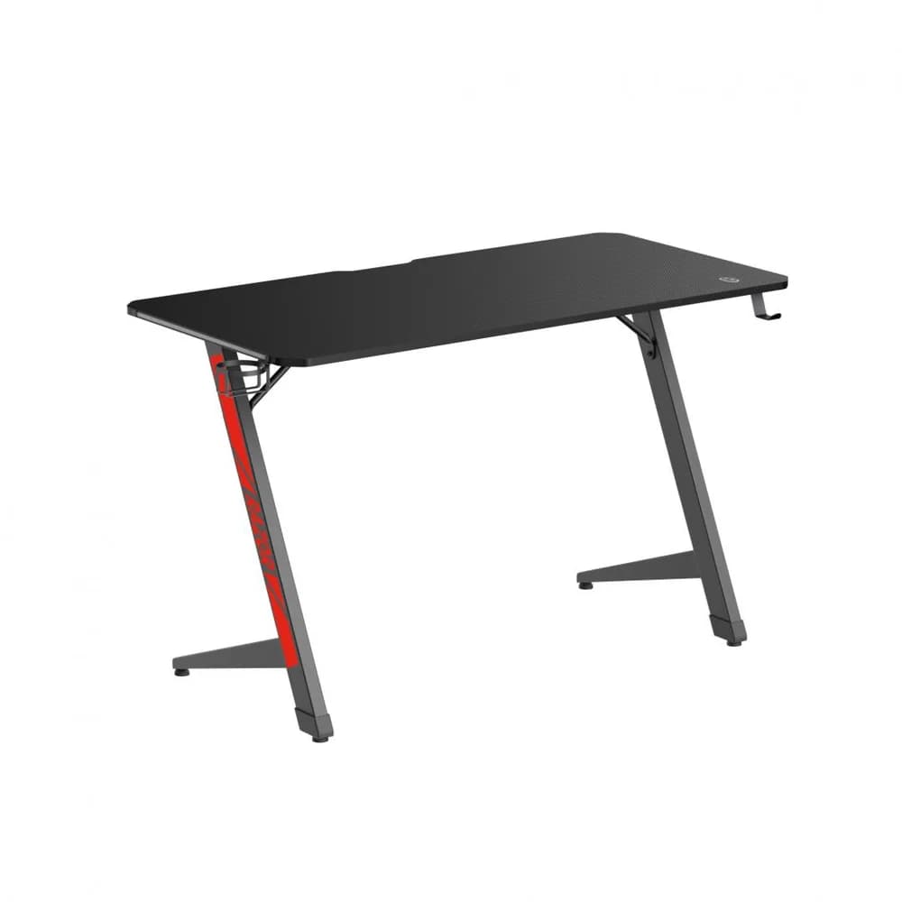 Birou Gaming Serioux Razor cu LED RGB, Material: MDF și melamină, plastic, oțel, Dimensiuni birou 1200x600x750mm, Dimensiuni blat (LxlxA) 1200x600x15mm, Greutate suportata 75kg, Iluminare ambientală LED cu gradient multicolor, Culoare: negru mat și roșu mat